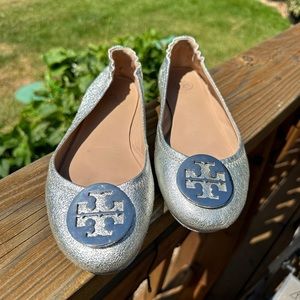 Tory Burch Silver Ballet Flats “Claire” 8.5